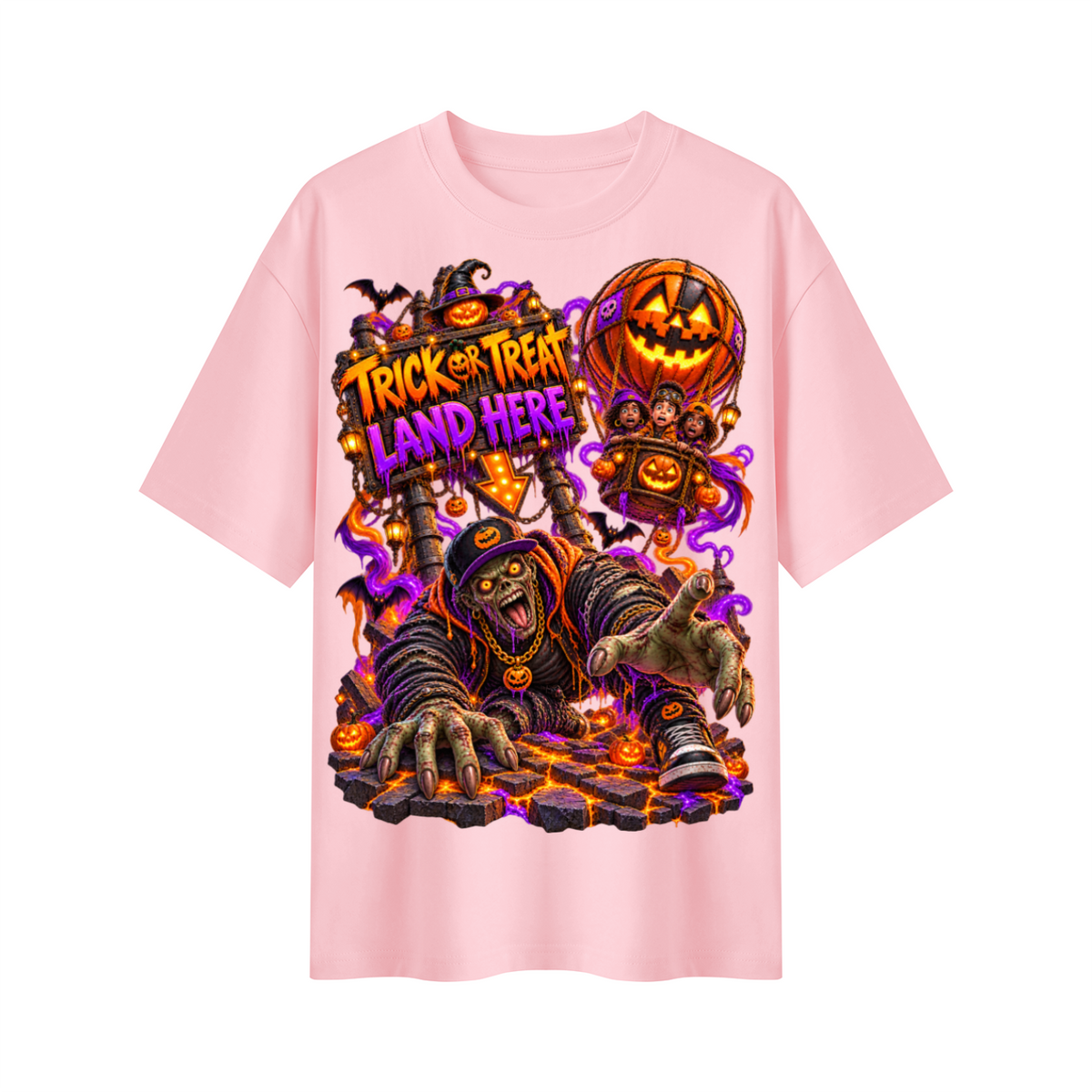 Halloween Trick or Treat Land Here Oversized Graphic T-Shirt - Wrong Place to Land - Unisex