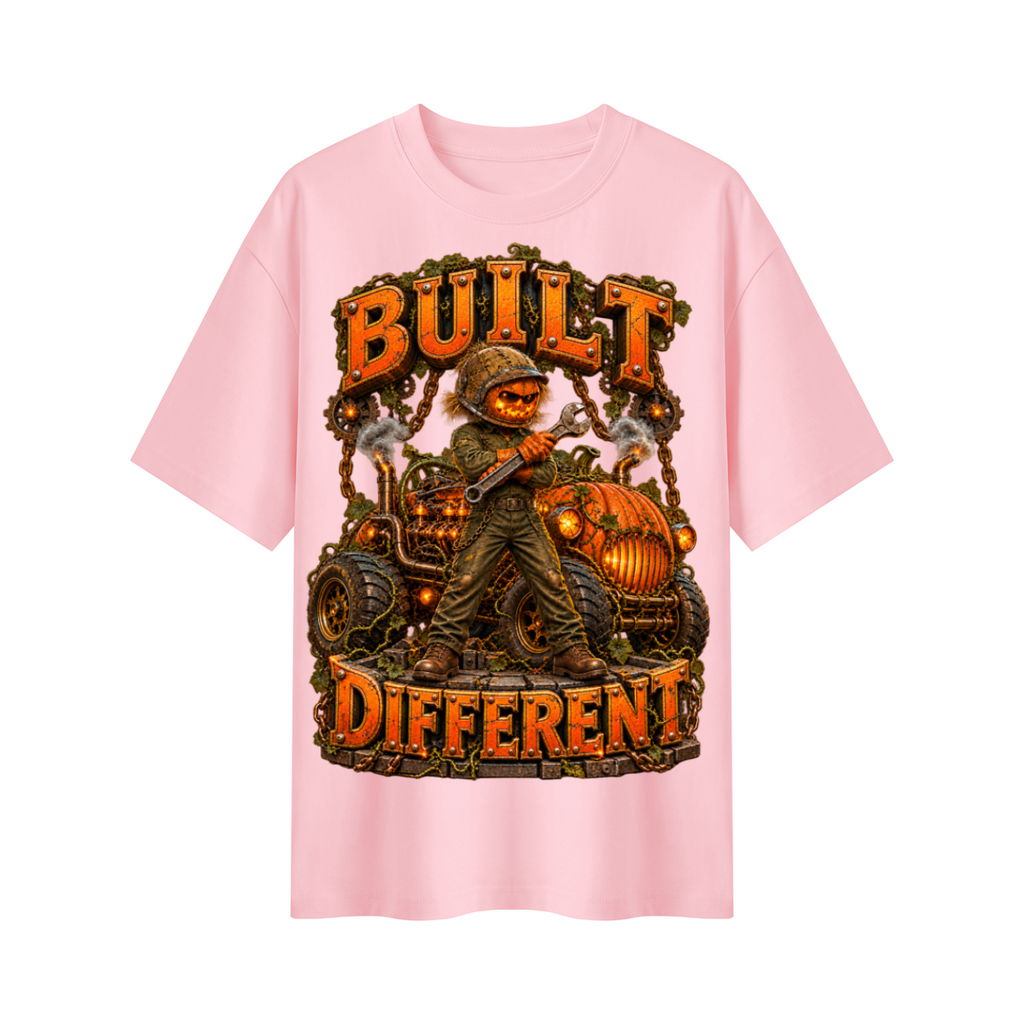 Halloween Built Different Pumpkin Mechanic Oversized Graphic T-Shirt - Unisex