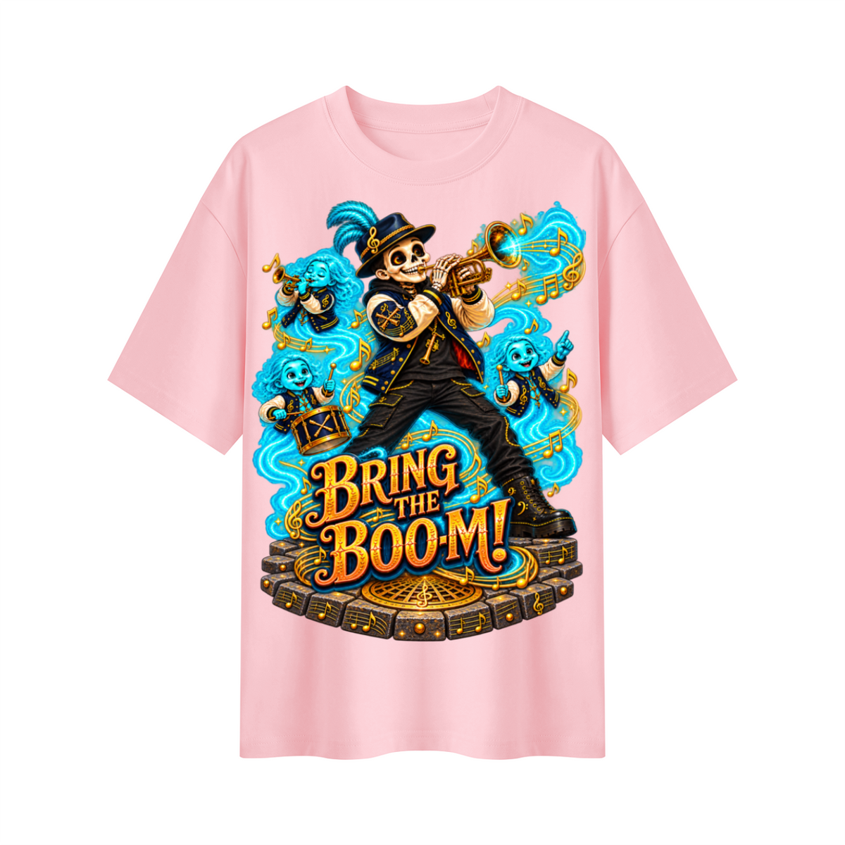 Halloween Bring the Boom Ghost Band Oversized Graphic T-Shirt - Unisex