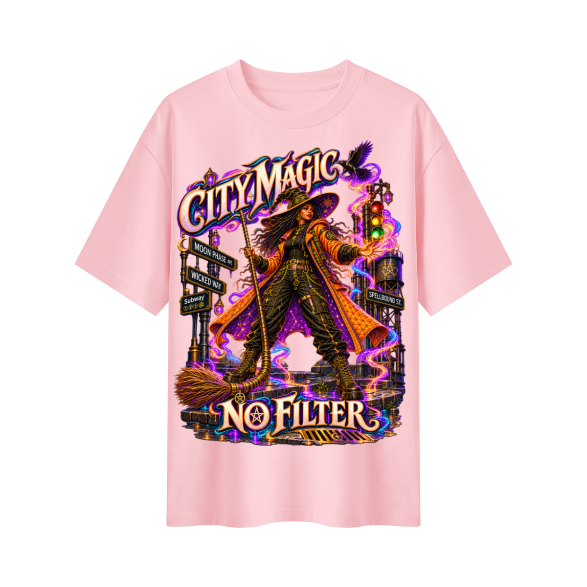 Halloween City Magic No Filter Witch Oversized Graphic T-Shirt - Unisex