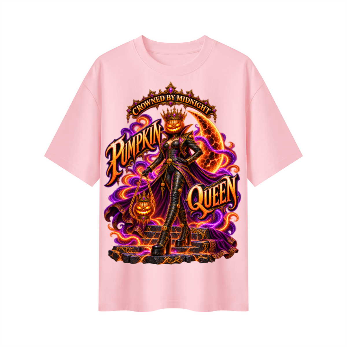 Halloween Pumpkin Queen Oversized Graphic T-Shirt - Crowned by Midnight - Unisex