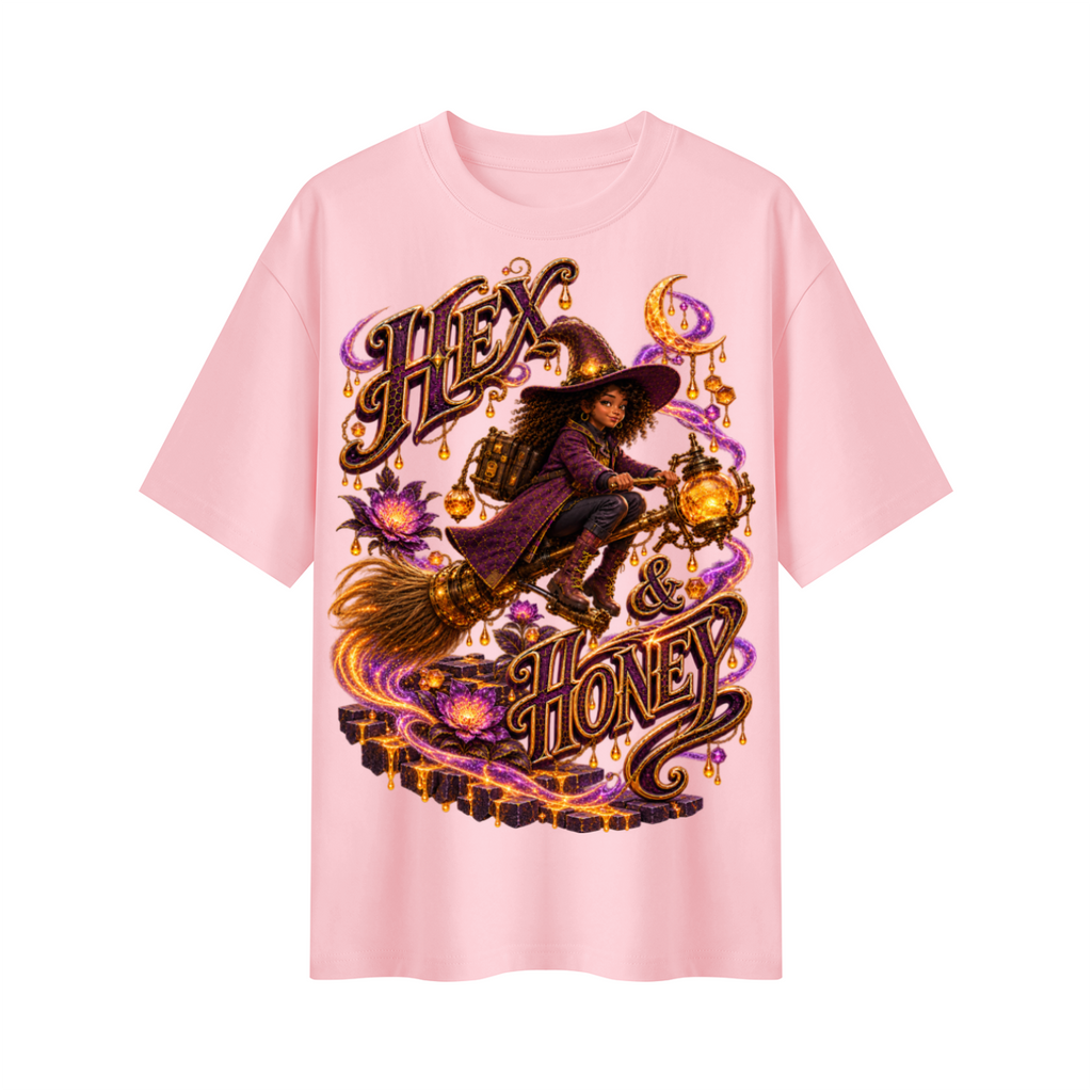Halloween Hex & Honey Witch Oversized Graphic T-Shirt - Unisex