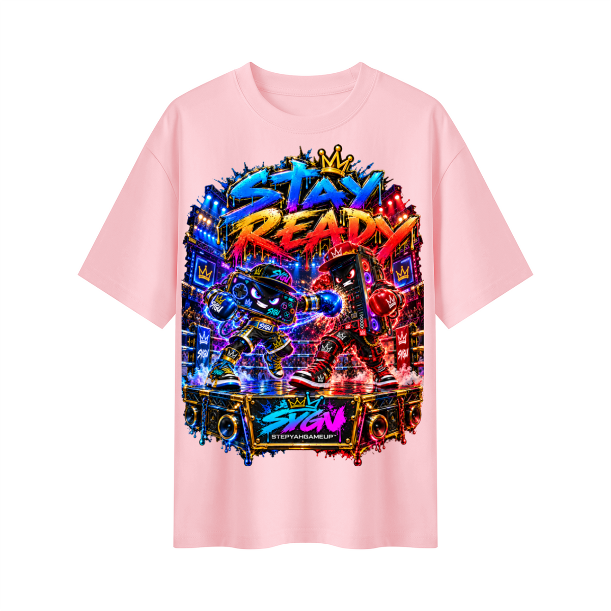 StepYahGameUp™ Stay Ready Mobile vs. PC Oversized Graphic T-Shirt - Unisex