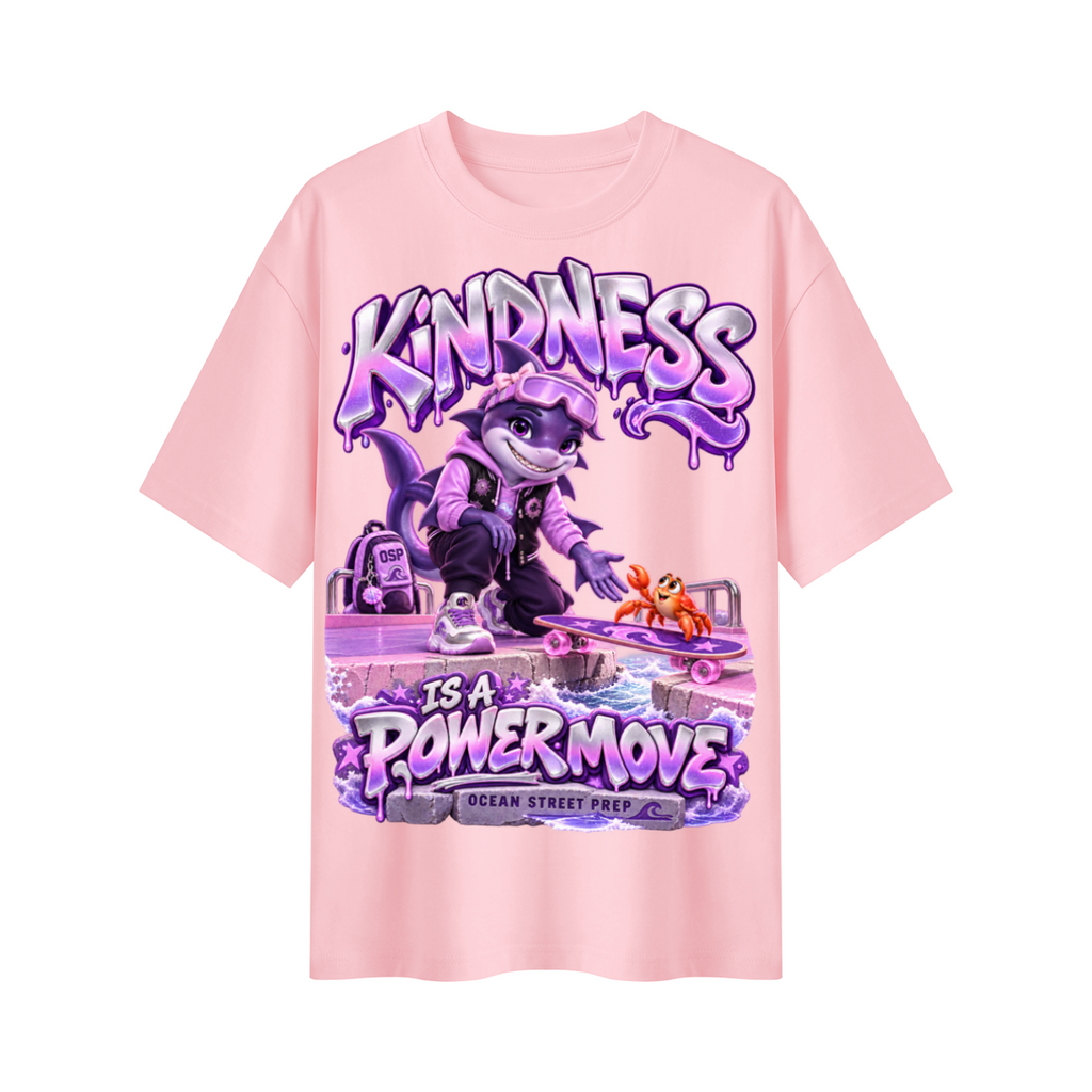 Ocean Street Prep™ Lil Violet Kindness Is a Power Move Oversized Graphic T-Shirt - Unisex