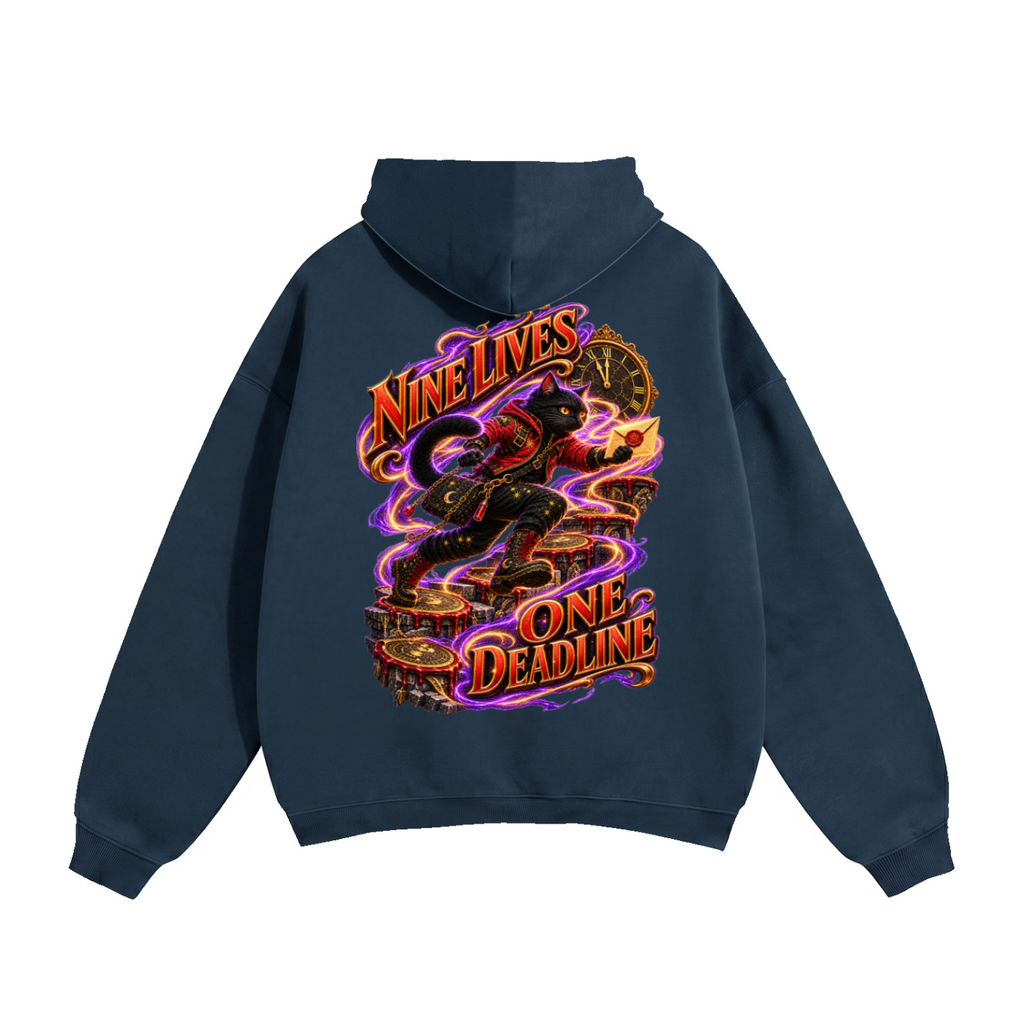 Halloween Black Cat Front & Back Graphic Hoodie - Nine Lives One Deadline - Unisex
