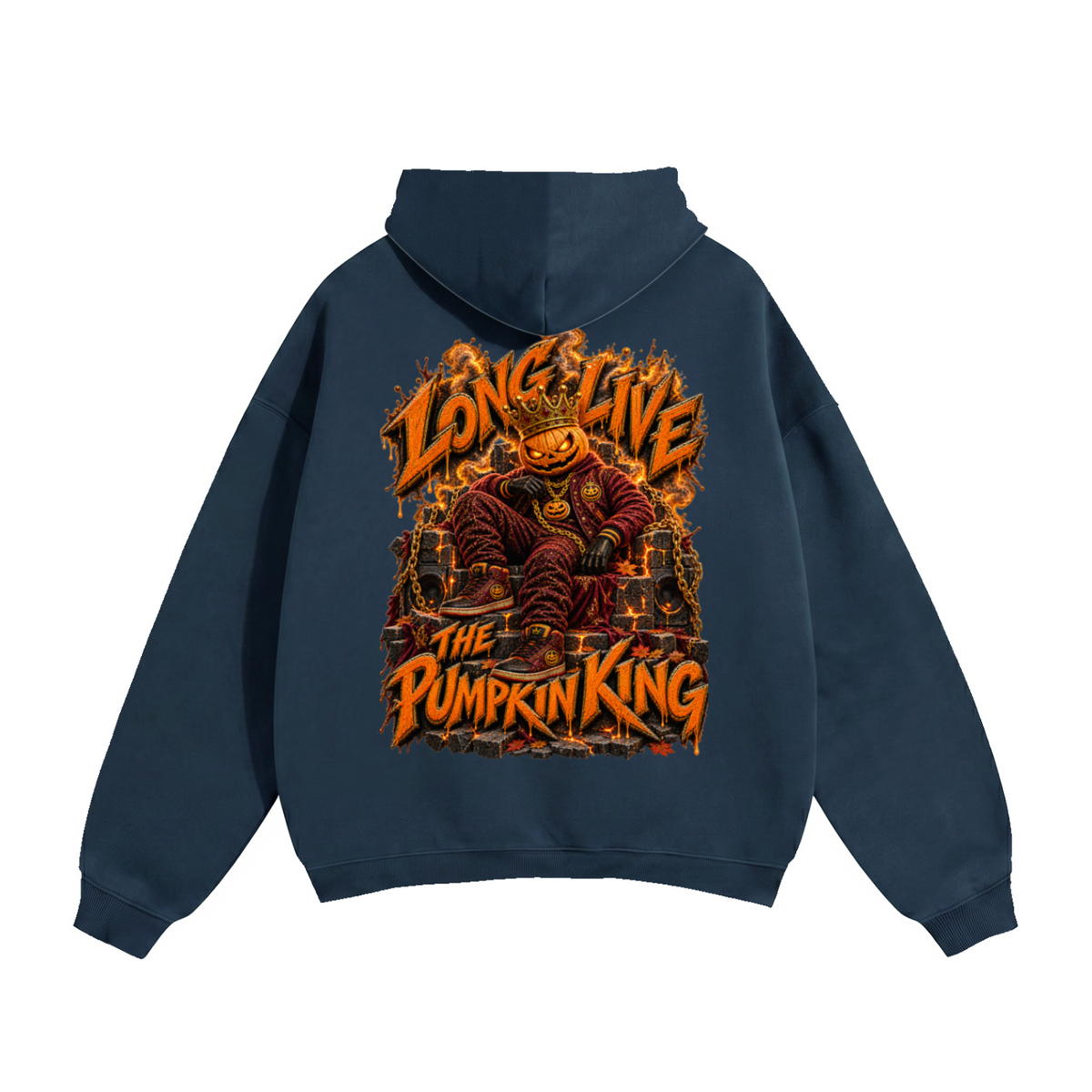 Halloween Pumpkin King Front & Back Graphic Hoodie - Long Live the Pumpkin King - Unisex