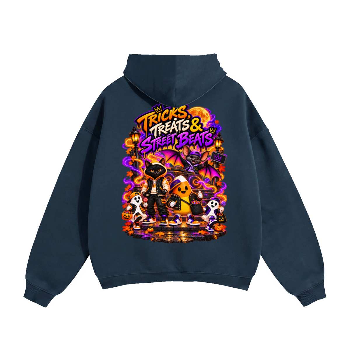 Halloween Tricks, Treats & Street Beats Front & Back Graphic Hoodie - Unisex