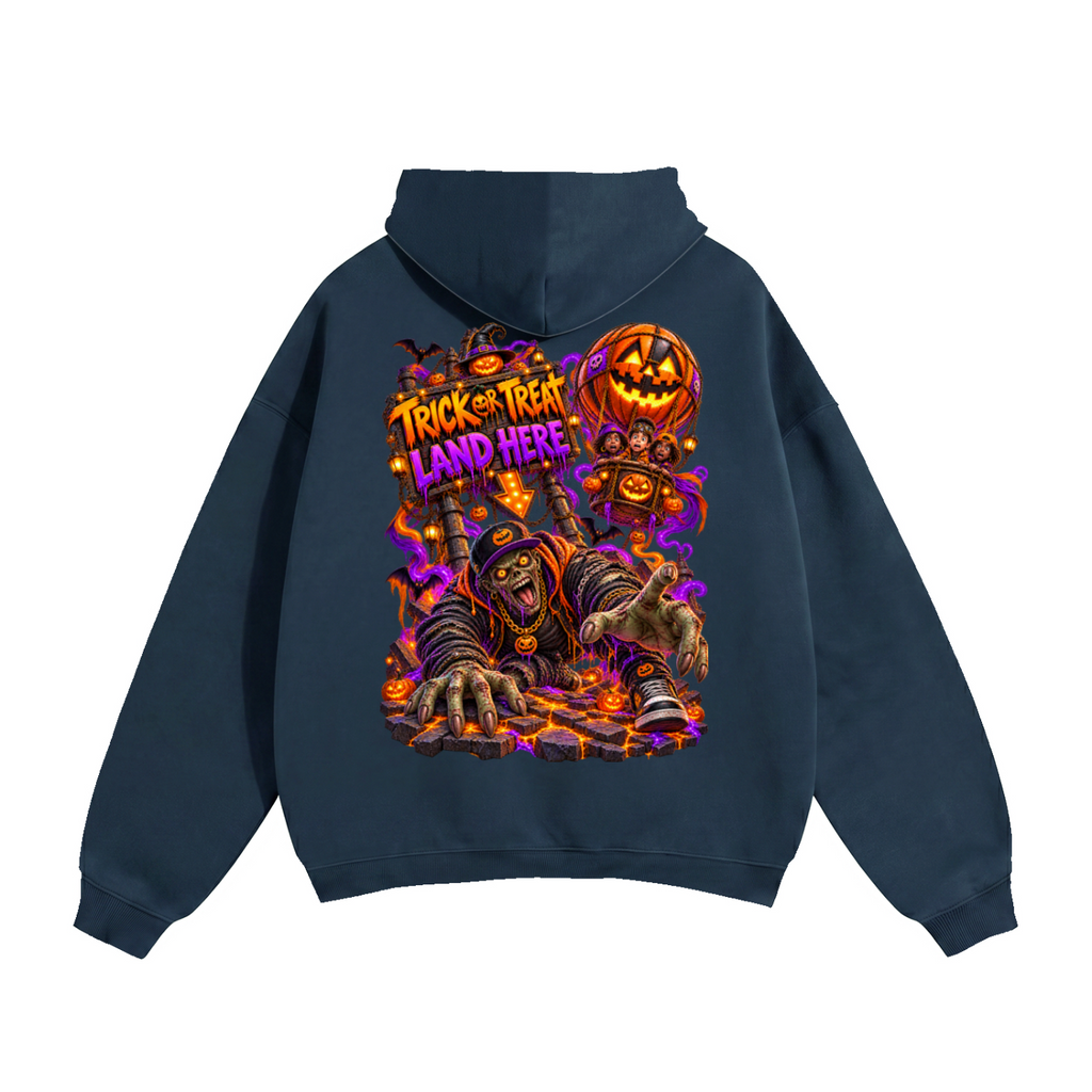 Halloween Wrong Place to Land Front & Back Graphic Hoodie - Trick or Treat Land Here - Unisex