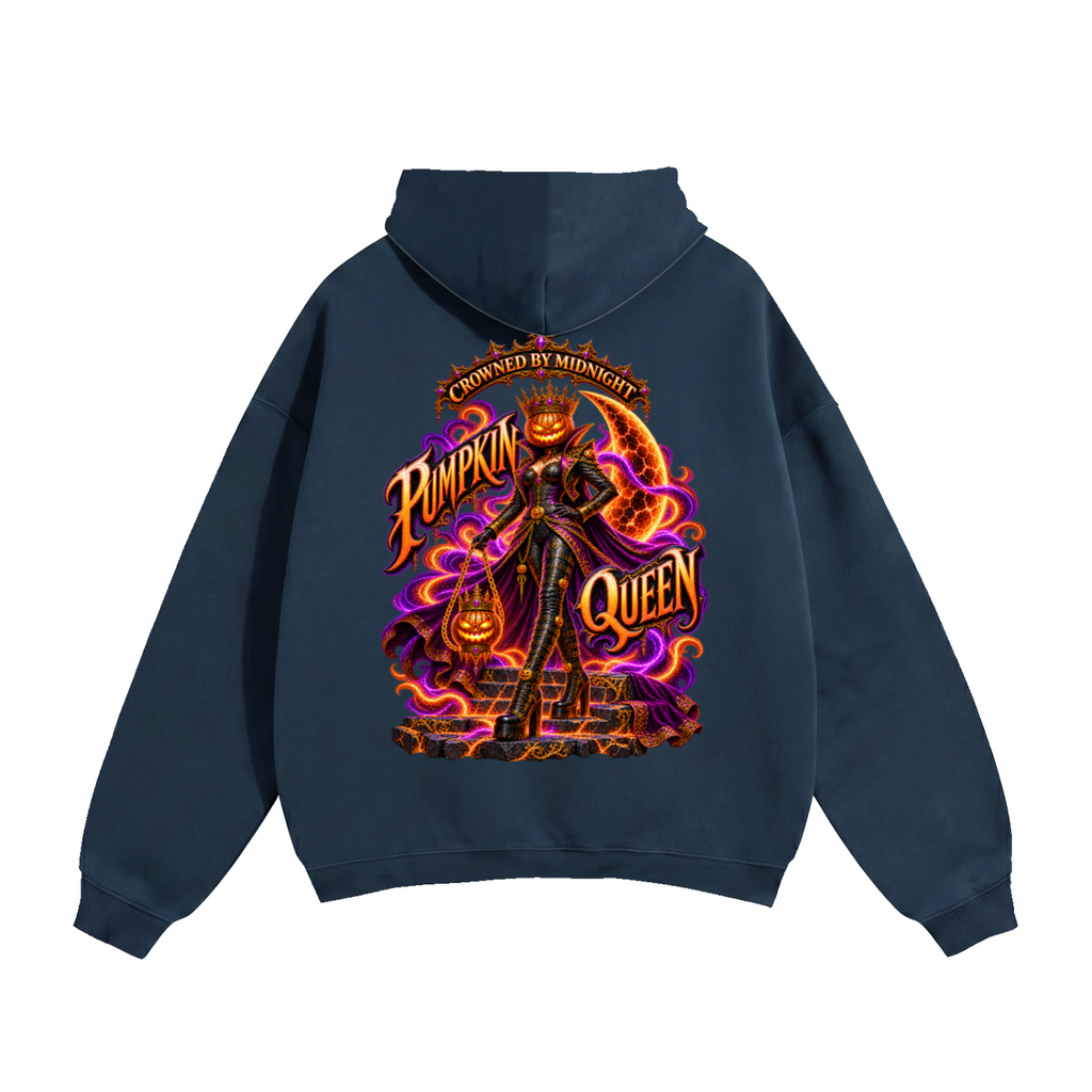 Halloween Pumpkin Queen Front & Back Graphic Hoodie - Crowned by Midnight - Unisex