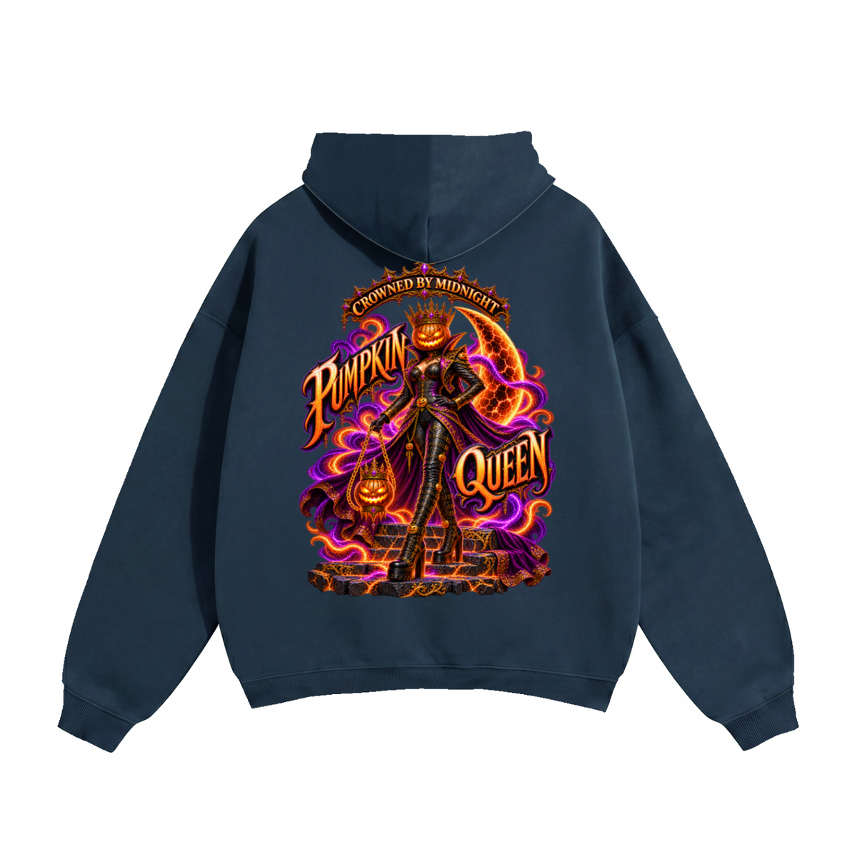 Halloween Pumpkin Queen Front & Back Graphic Hoodie - Crowned by Midnight - Unisex