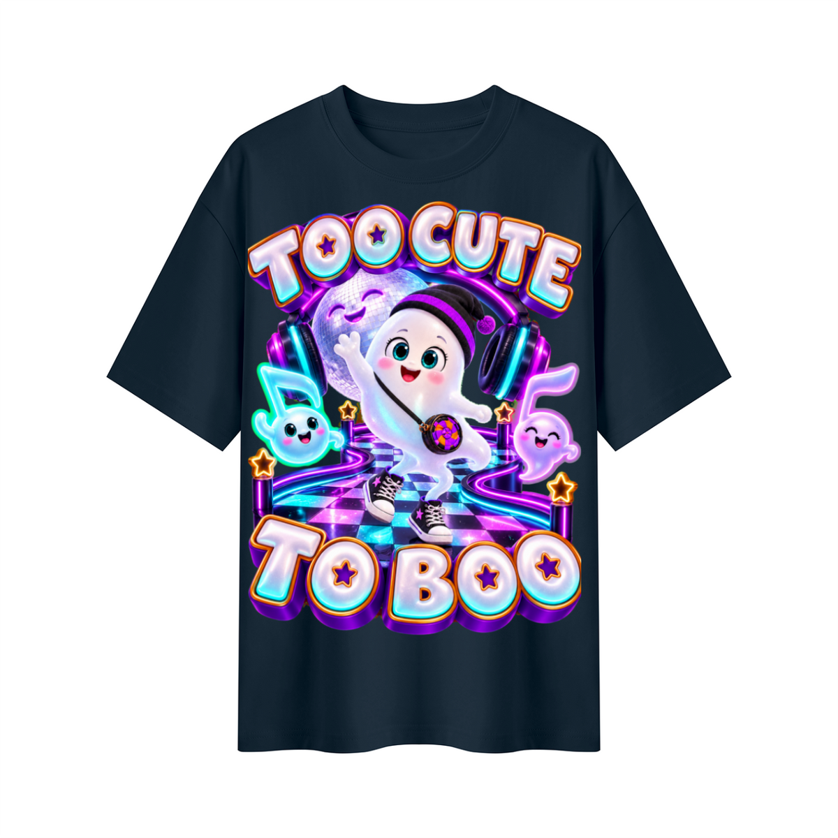 Halloween Cute Ghost Oversized Graphic T-Shirt - Too Cute to Boo - Unisex