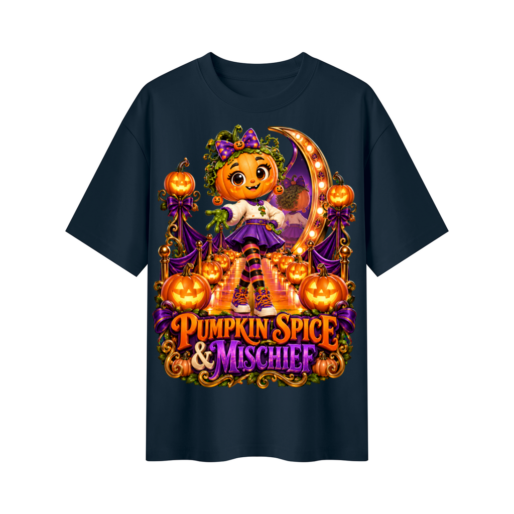 Halloween Pumpkin Girl Oversized Graphic T-Shirt - Pumpkin Spice & Mischief - Unisex