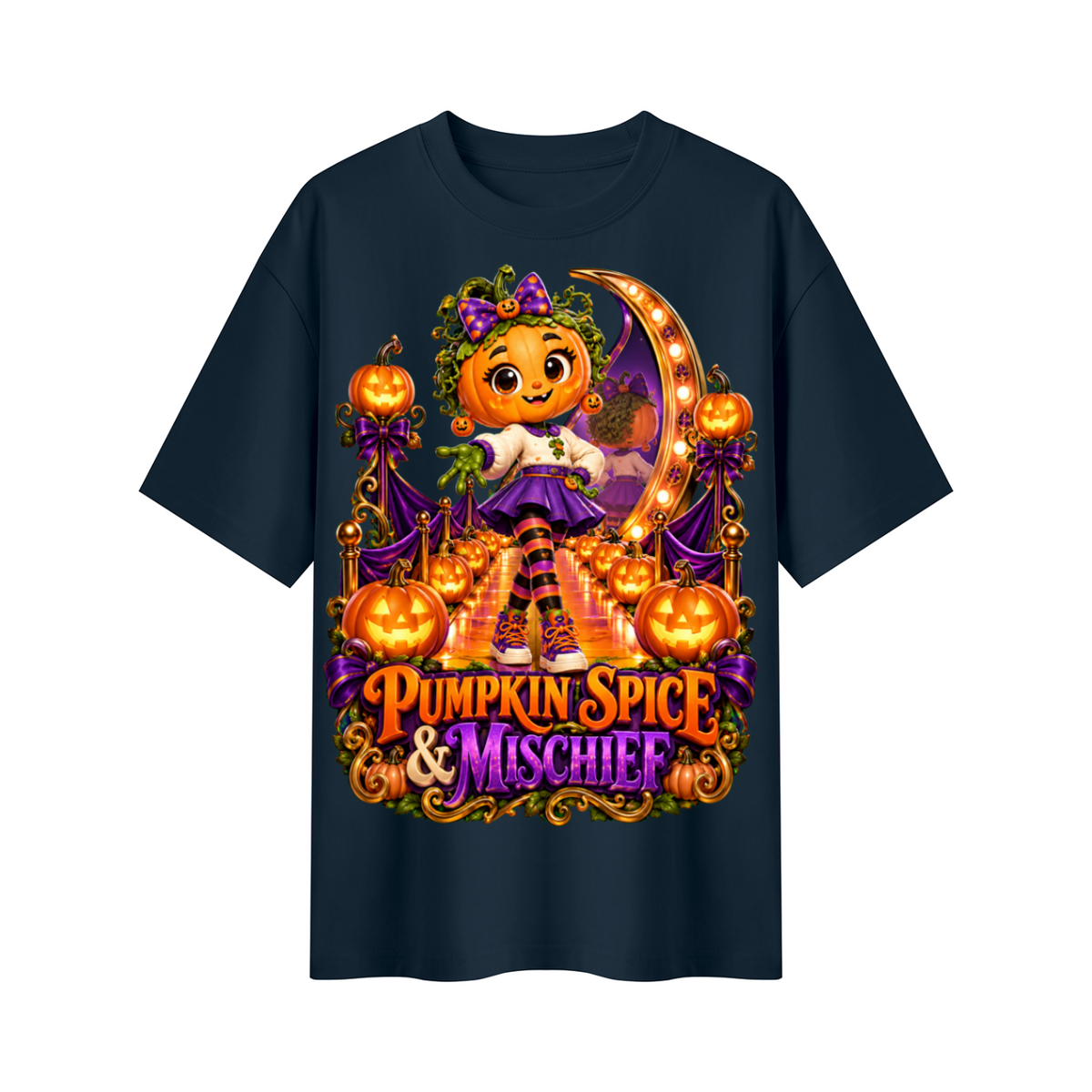 Halloween Pumpkin Girl Oversized Graphic T-Shirt - Pumpkin Spice & Mischief - Unisex