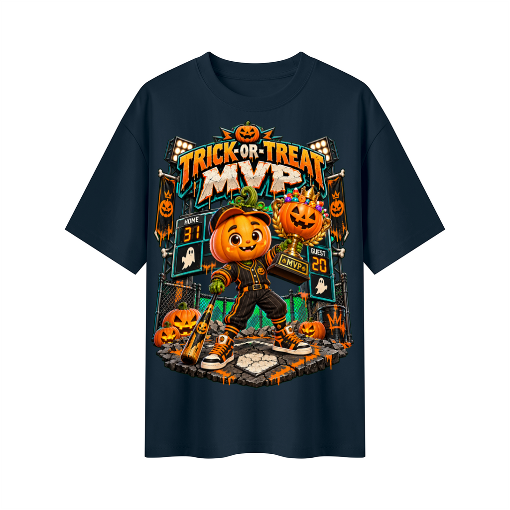 Halloween Pumpkin Baseball Oversized Graphic T-Shirt - Trick-or-Treat MVP - Unisex