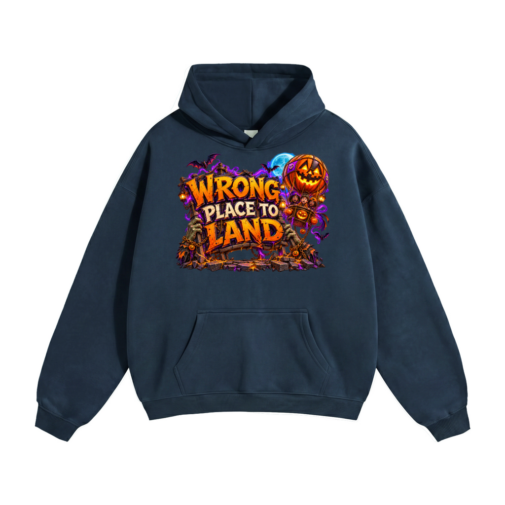 Halloween Wrong Place to Land Front & Back Graphic Hoodie - Trick or Treat Land Here - Unisex