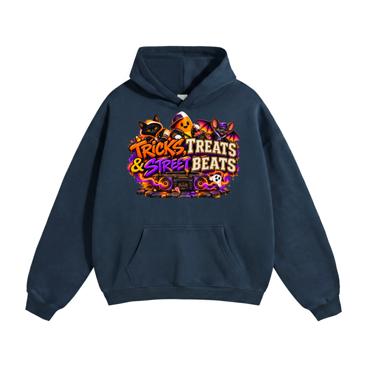 Halloween Tricks, Treats & Street Beats Front & Back Graphic Hoodie - Unisex