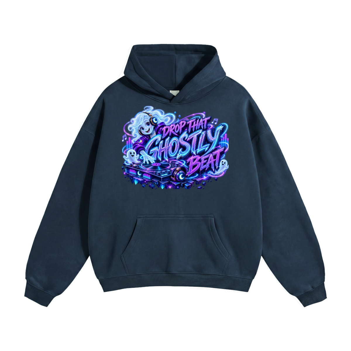 Halloween Ghost DJ Front & Back Graphic Hoodie - Drop That Ghostly Beat - Unisex