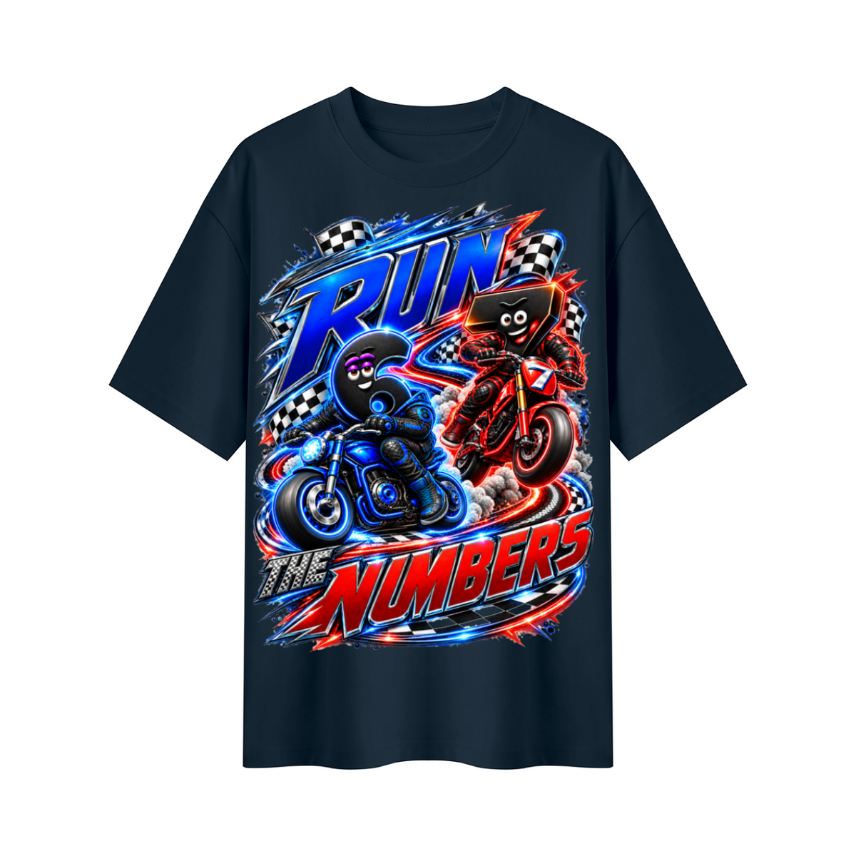 6-7 Street Mode™ Motorcycle Oversized Graphic T-Shirt - Run the Numbers - Unisex