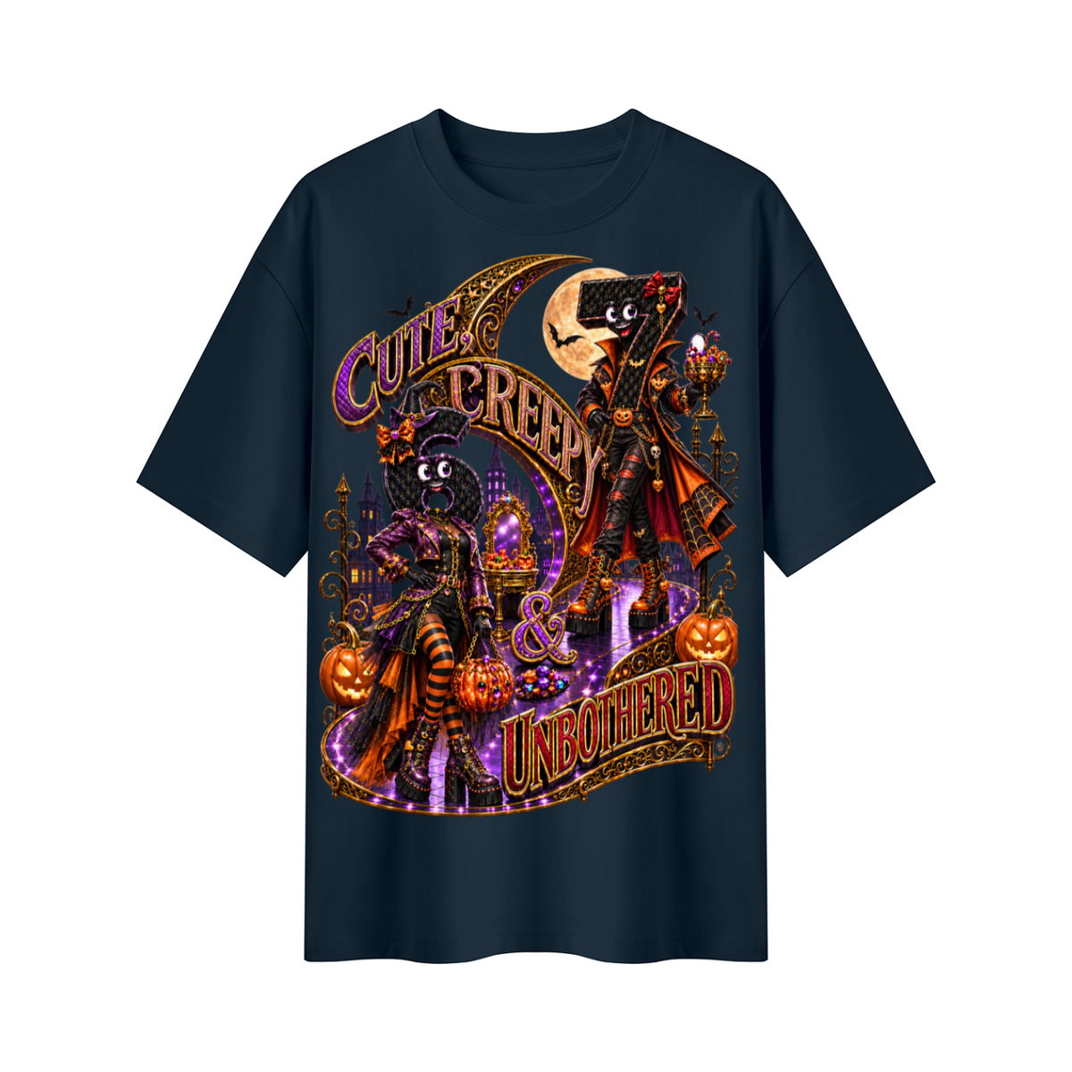 6-7 Street Mode™ Cute, Creepy & Unbothered Halloween Oversized Graphic T-Shirt - Unisex