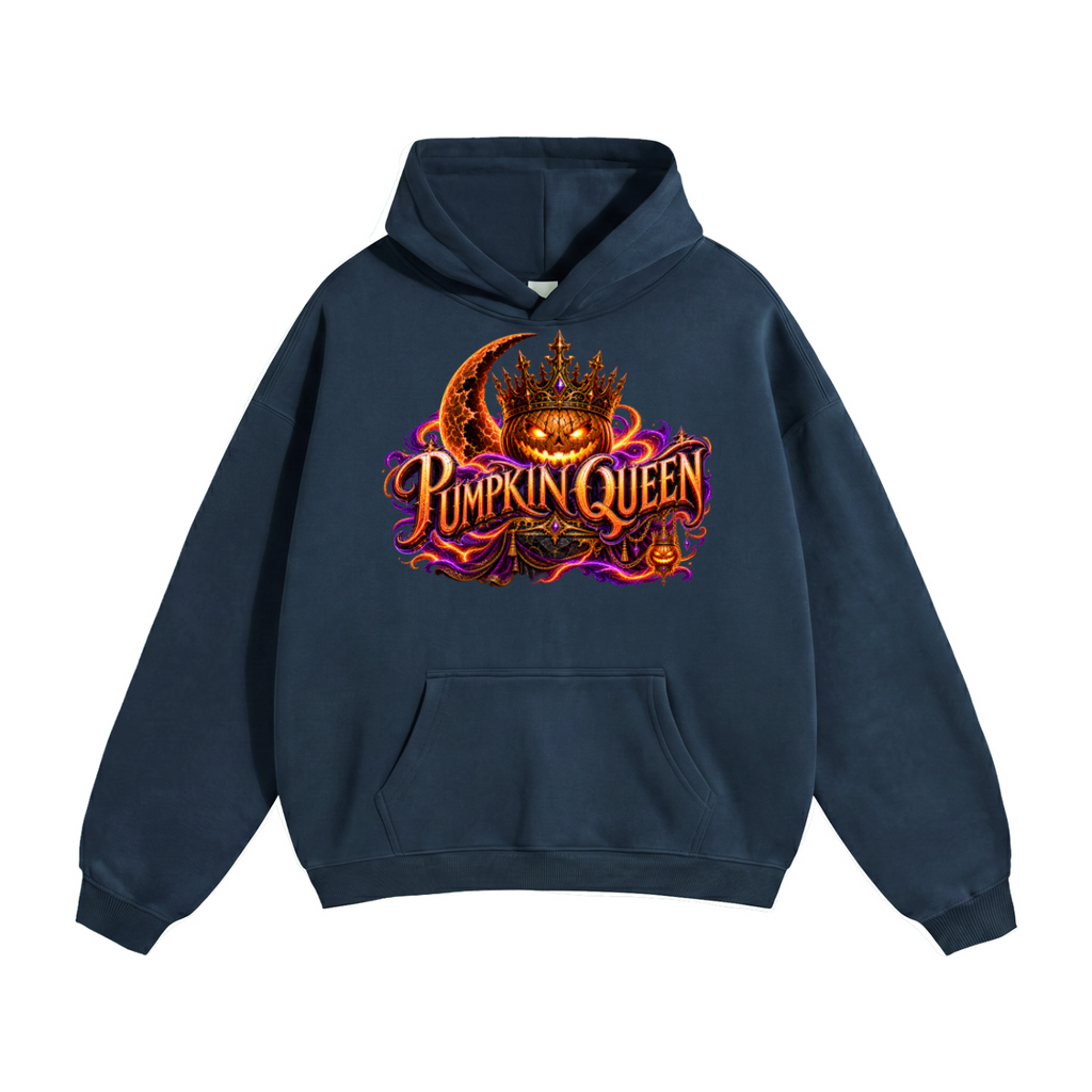 Halloween Pumpkin Queen Front & Back Graphic Hoodie - Crowned by Midnight - Unisex