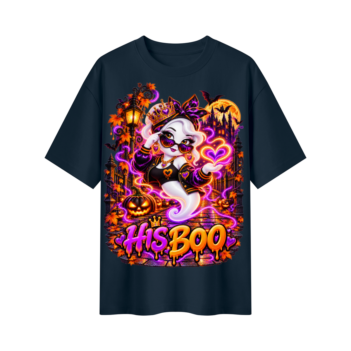 Halloween His Boo Ghost Oversized Graphic T-Shirt - Couples Halloween Tee - Unisex
