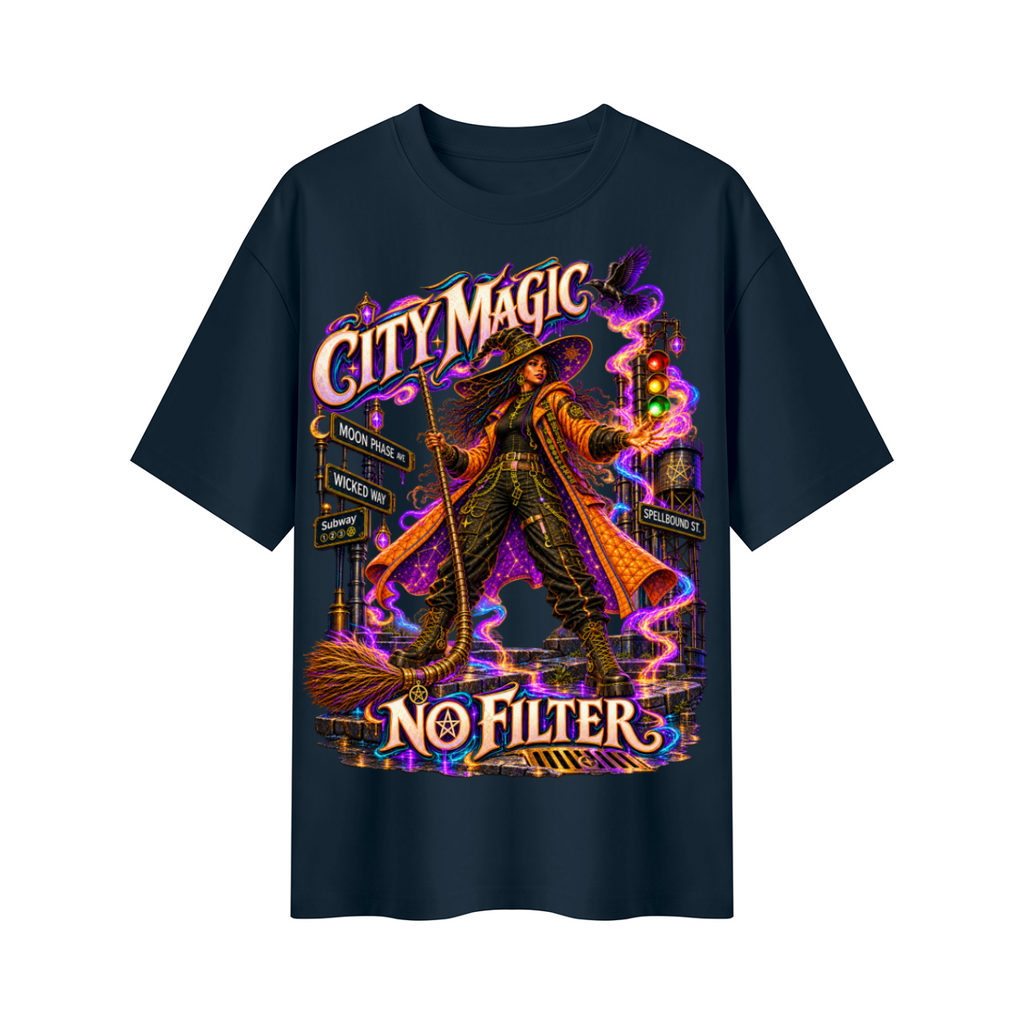 Halloween City Magic No Filter Witch Oversized Graphic T-Shirt - Unisex