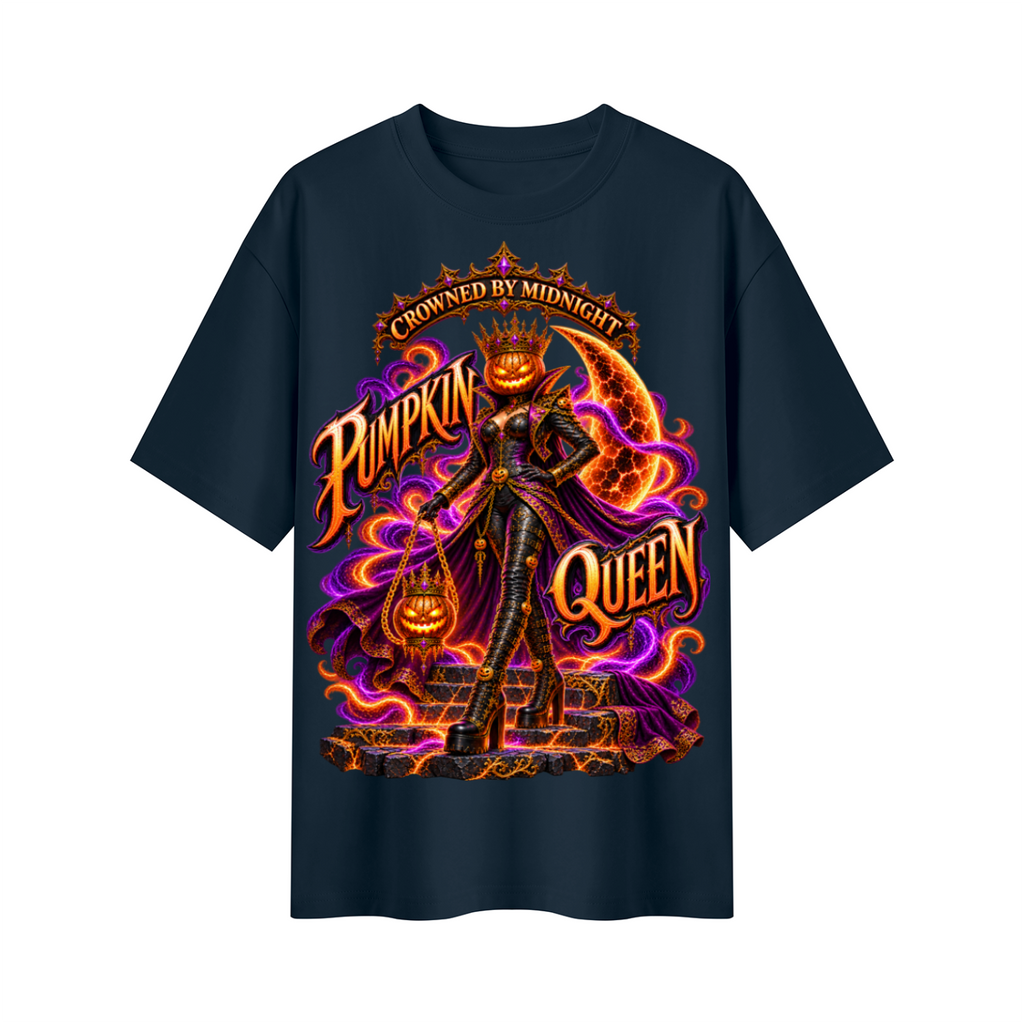 Halloween Pumpkin Queen Oversized Graphic T-Shirt - Crowned by Midnight - Unisex