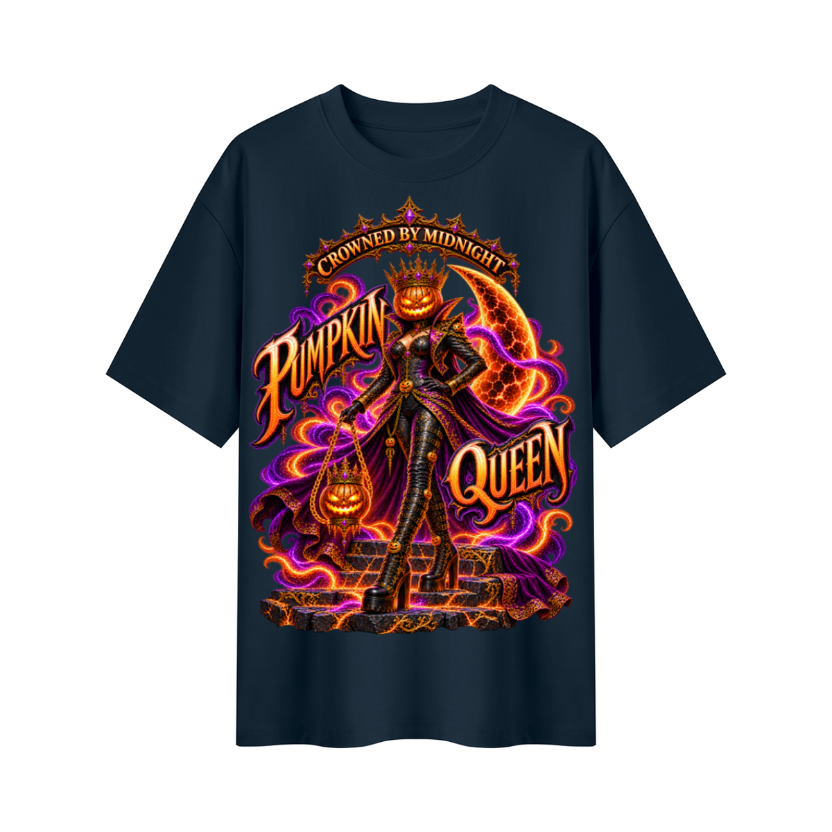 Halloween Pumpkin Queen Oversized Graphic T-Shirt - Crowned by Midnight - Unisex