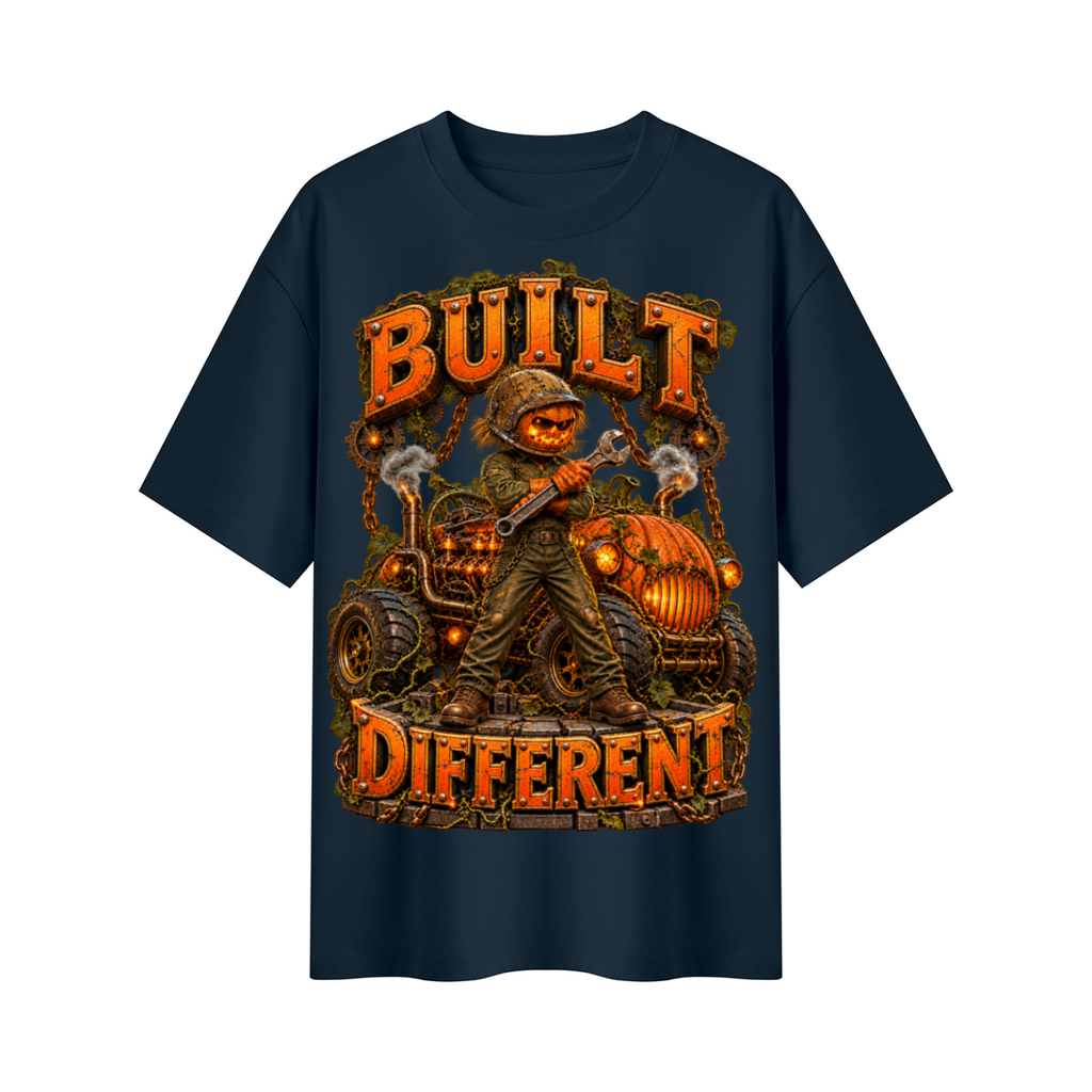 Halloween Built Different Pumpkin Mechanic Oversized Graphic T-Shirt - Unisex