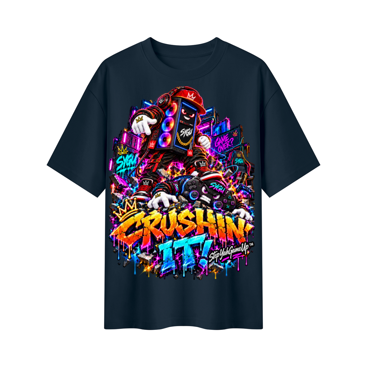 StepYahGameUp™ Crushin’ It PC & Controller Oversized Graphic T-Shirt - Unisex