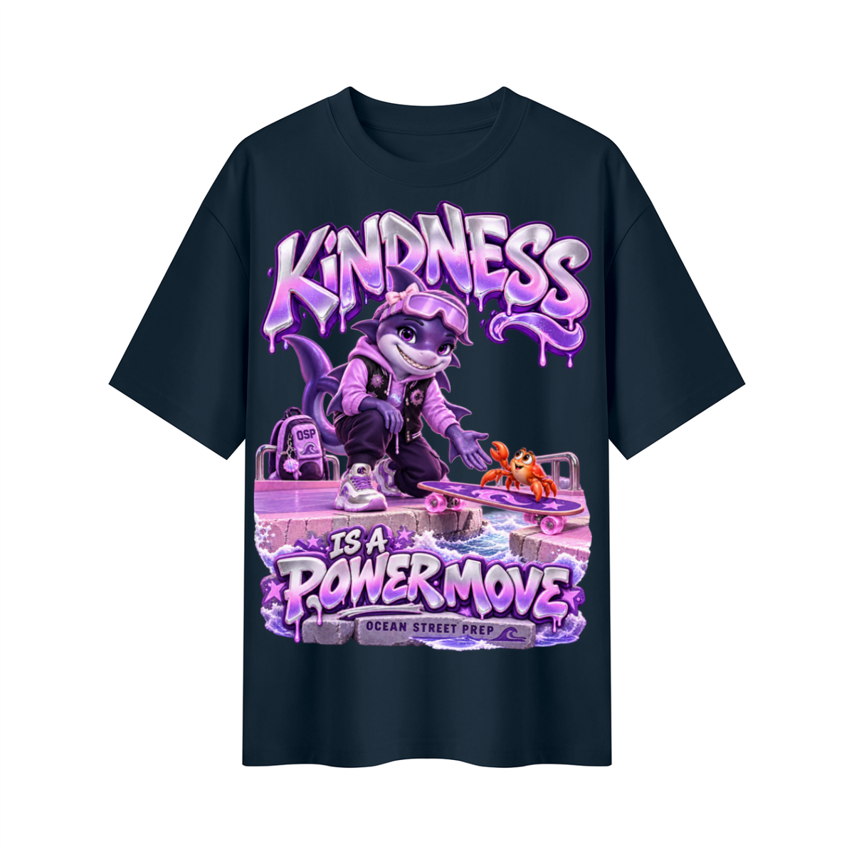Ocean Street Prep™ Lil Violet Kindness Is a Power Move Oversized Graphic T-Shirt - Unisex