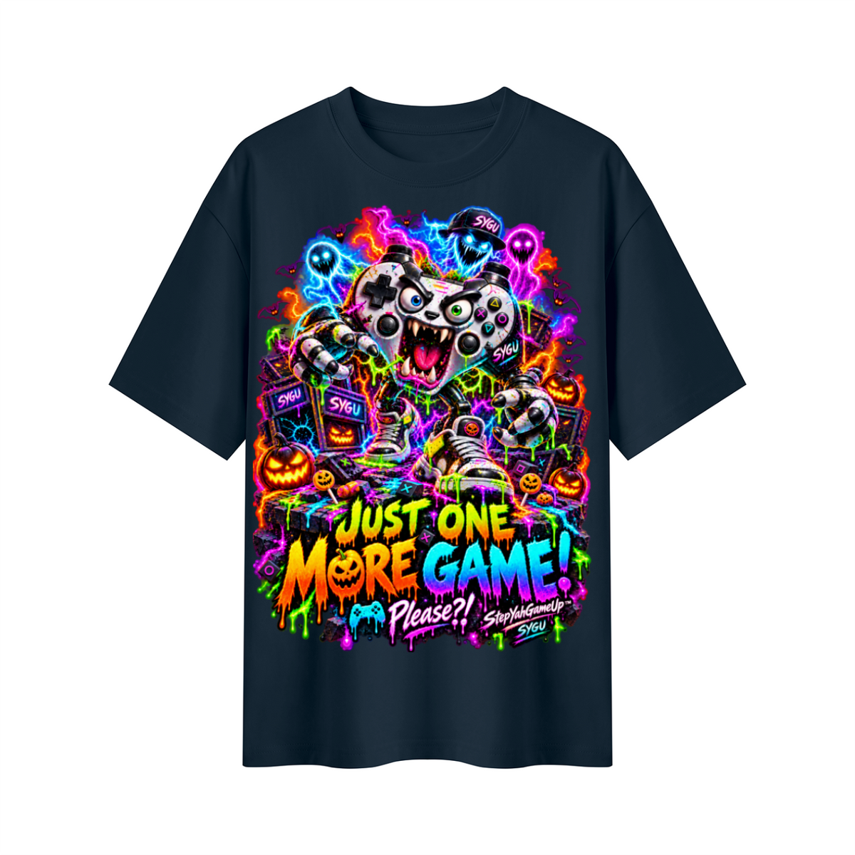 StepYahGameUp™ Halloween Just One More Game Please Oversized Graphic T-Shirt - Unisex