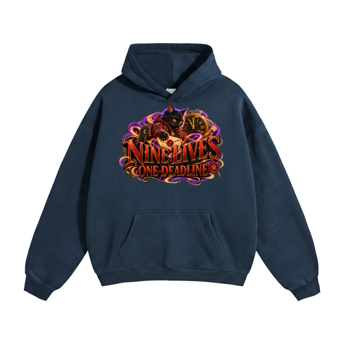 Halloween Black Cat Front & Back Graphic Hoodie - Nine Lives One Deadline - Unisex