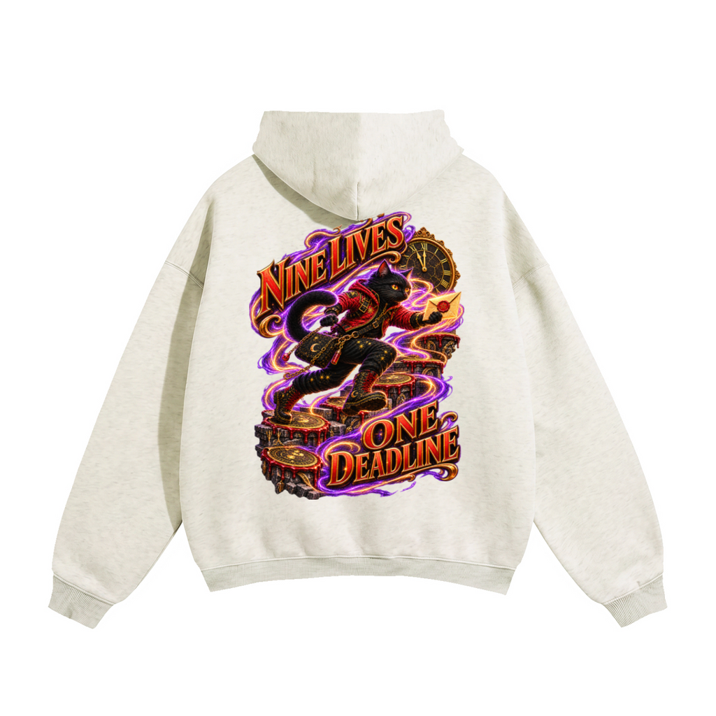 Halloween Black Cat Front & Back Graphic Hoodie - Nine Lives One Deadline - Unisex