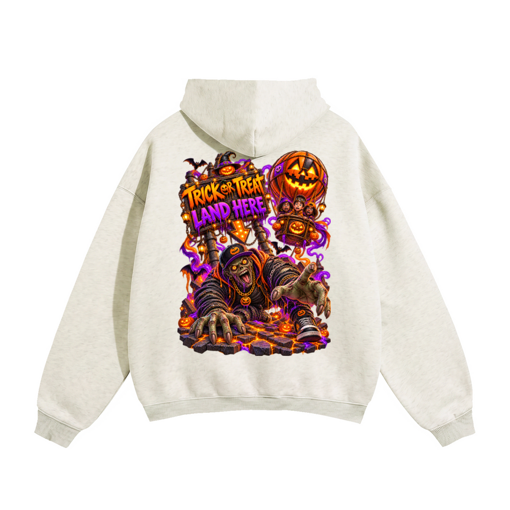 Halloween Wrong Place to Land Front & Back Graphic Hoodie - Trick or Treat Land Here - Unisex
