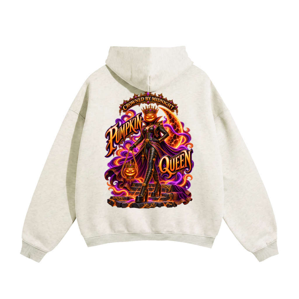 Halloween Pumpkin Queen Front & Back Graphic Hoodie - Crowned by Midnight - Unisex