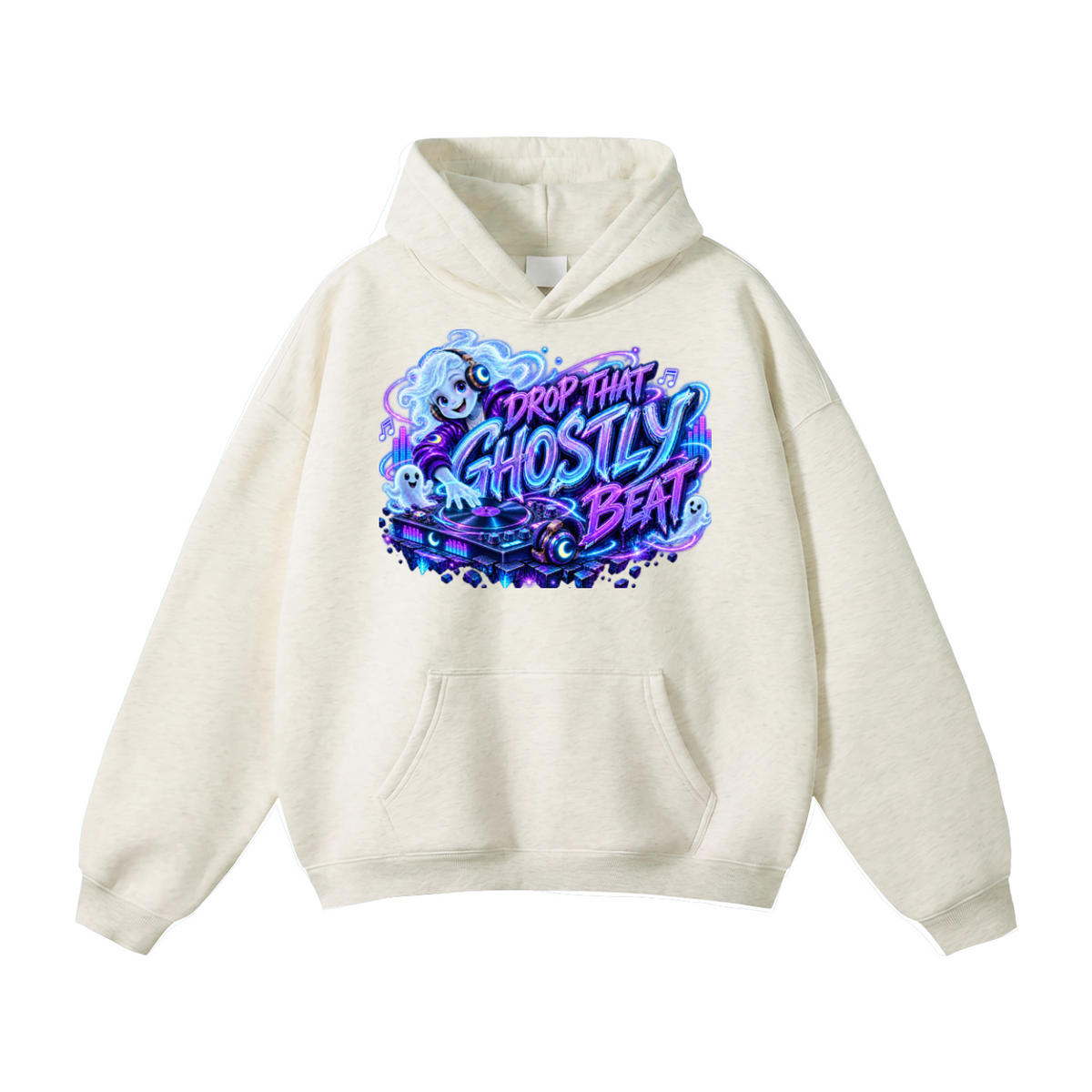 Halloween Ghost DJ Front & Back Graphic Hoodie - Drop That Ghostly Beat - Unisex