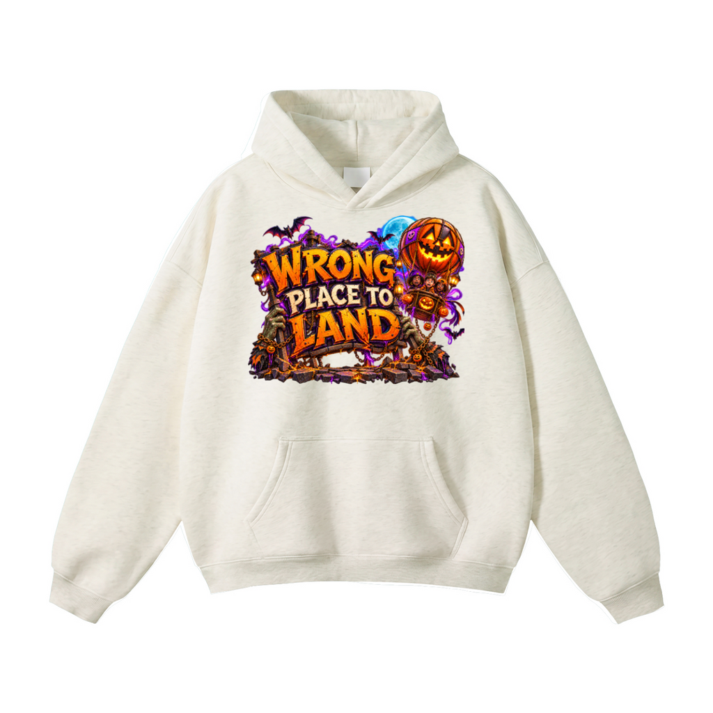 Halloween Wrong Place to Land Front & Back Graphic Hoodie - Trick or Treat Land Here - Unisex