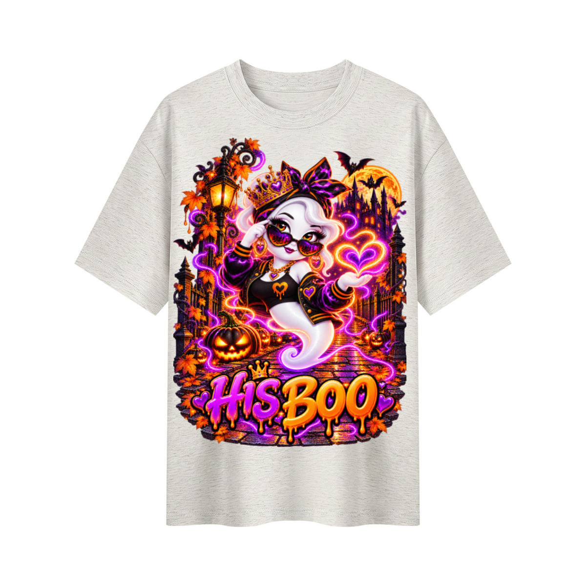 Halloween His Boo Ghost Oversized Graphic T-Shirt - Couples Halloween Tee - Unisex