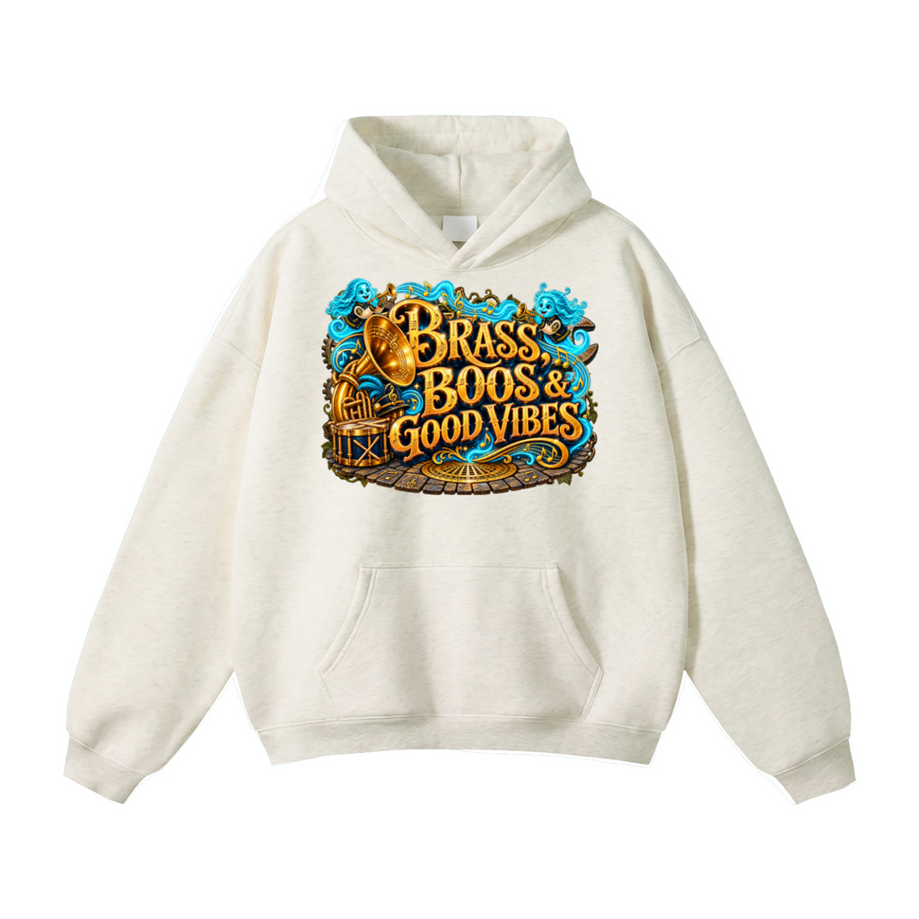 Halloween Brass, Boos & Good Vibes Front & Back Graphic Hoodie - Bring the Boom - Unisex