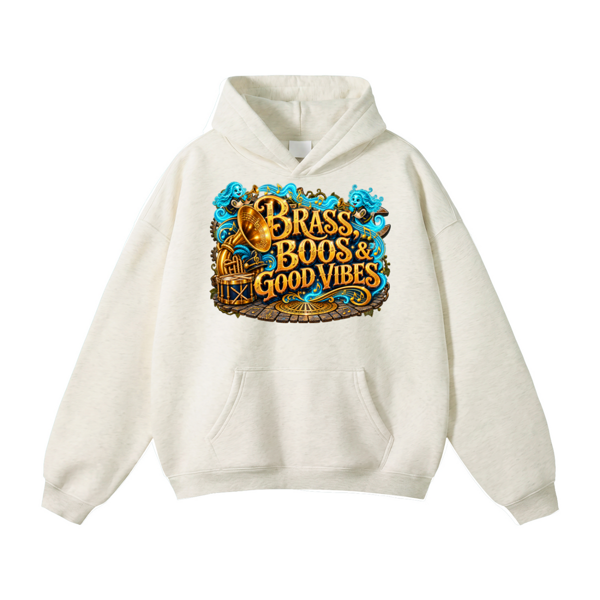 Halloween Brass, Boos & Good Vibes Front & Back Graphic Hoodie - Bring the Boom - Unisex