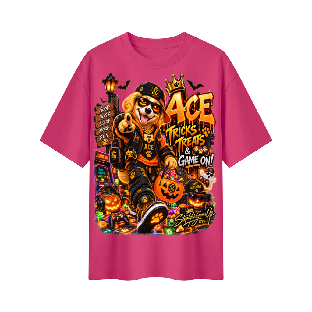 StepYahGameUp Halloween Gamer Oversized Graphic T-Shirt - Tricks, Treats & Game On! - Unisex