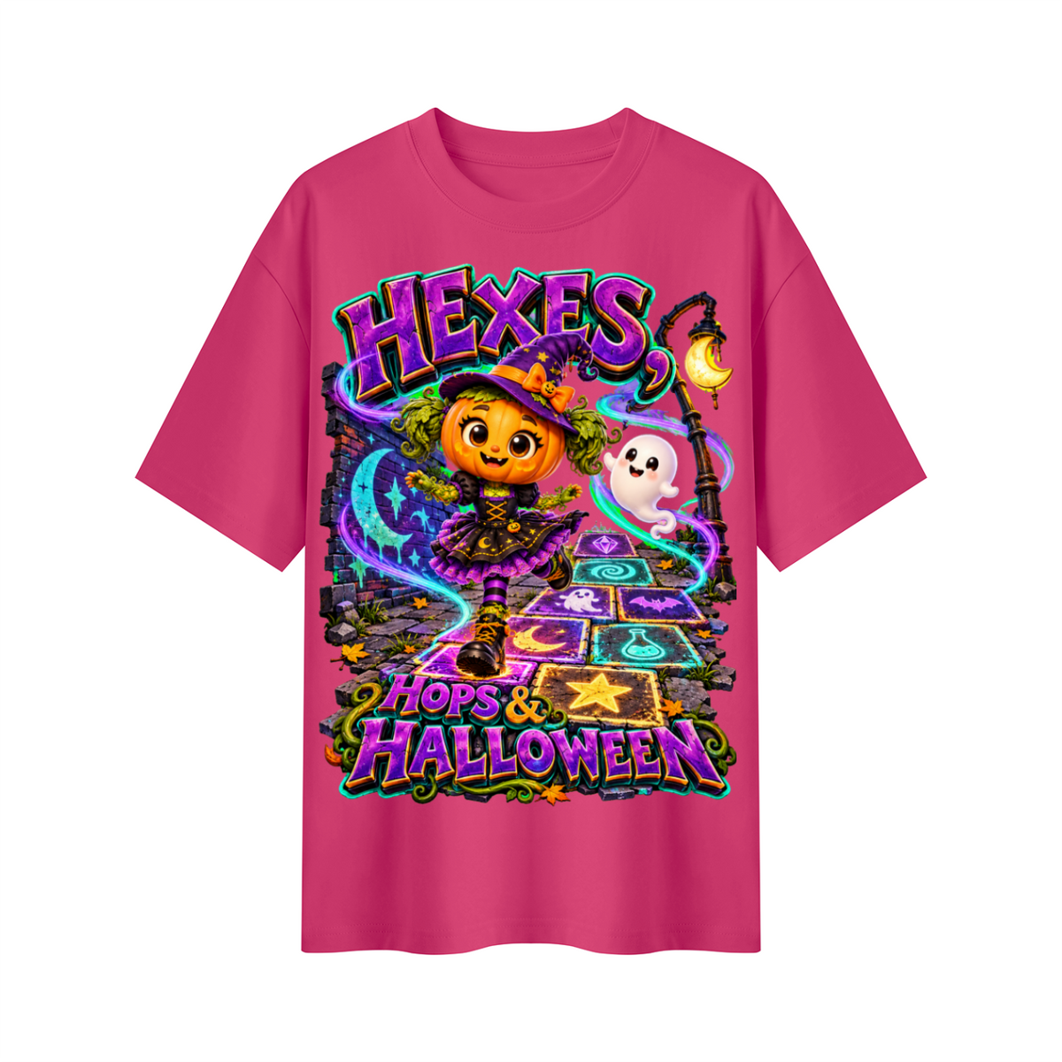 Pumpkin Witch Girl Oversized Graphic T-Shirt - Hexes, Hops & Halloween - Unisex
