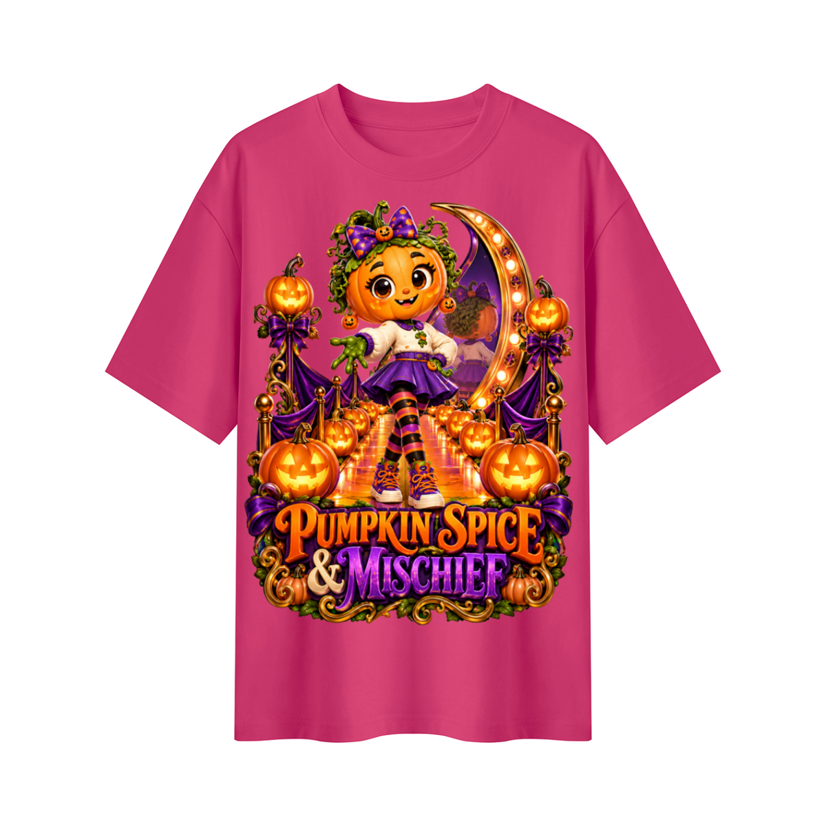 Halloween Pumpkin Girl Oversized Graphic T-Shirt - Pumpkin Spice & Mischief - Unisex