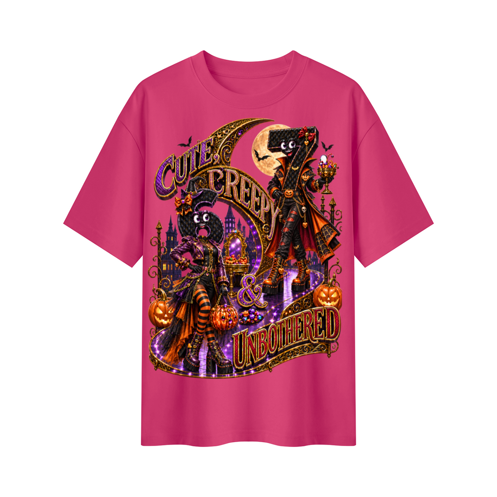 6-7 Street Mode™ Cute, Creepy & Unbothered Halloween Oversized Graphic T-Shirt - Unisex