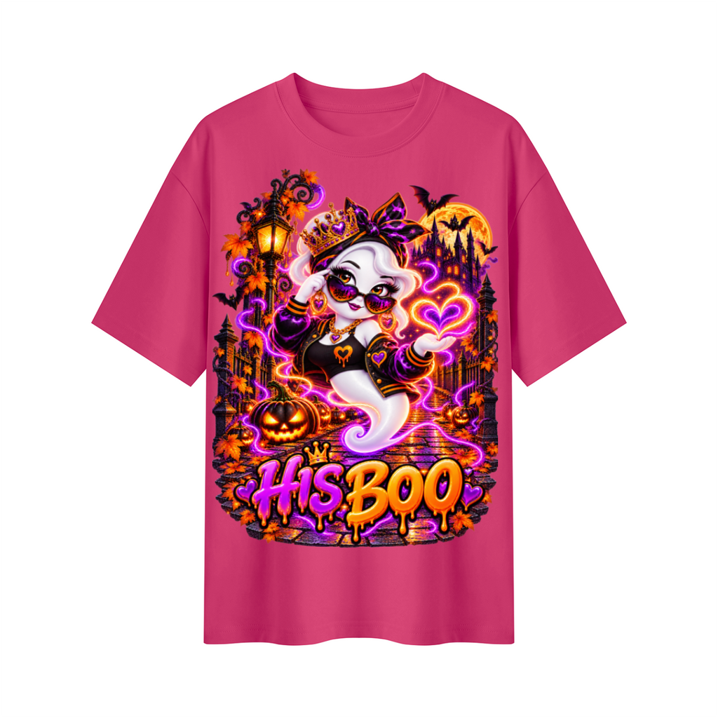 Halloween His Boo Ghost Oversized Graphic T-Shirt - Couples Halloween Tee - Unisex