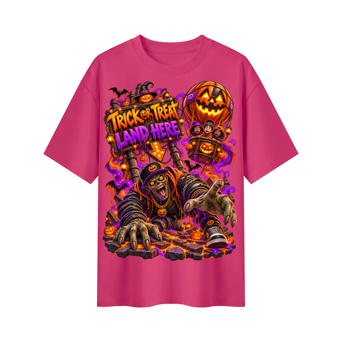 Halloween Trick or Treat Land Here Oversized Graphic T-Shirt - Wrong Place to Land - Unisex