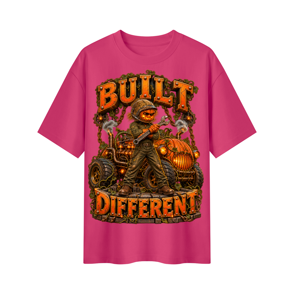 Halloween Built Different Pumpkin Mechanic Oversized Graphic T-Shirt - Unisex