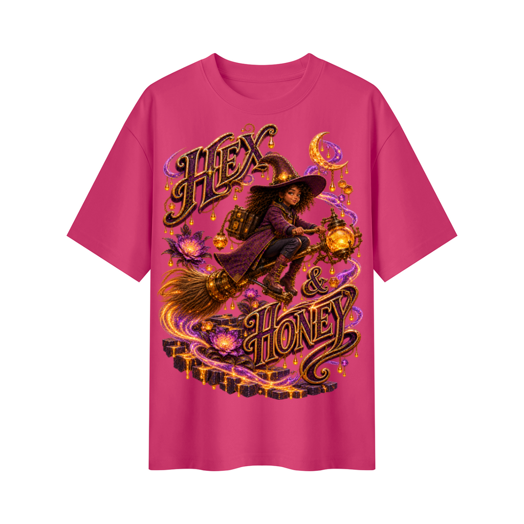 Halloween Hex & Honey Witch Oversized Graphic T-Shirt - Unisex