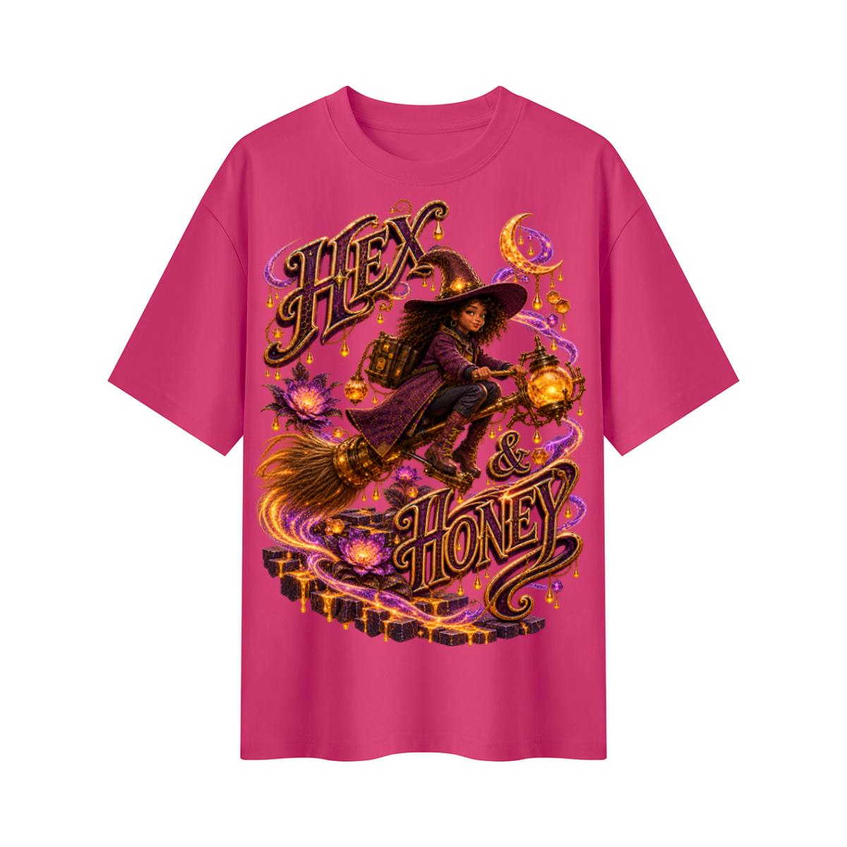 Halloween Hex & Honey Witch Oversized Graphic T-Shirt - Unisex
